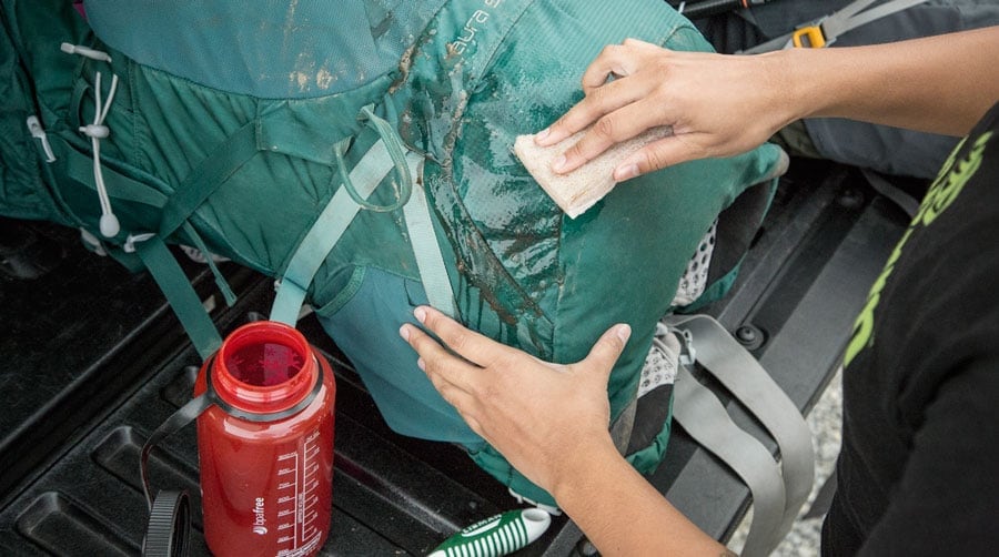 washing a backpack